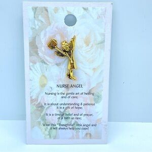ANGEL NURSE Pin on Card With Poem Goldtone